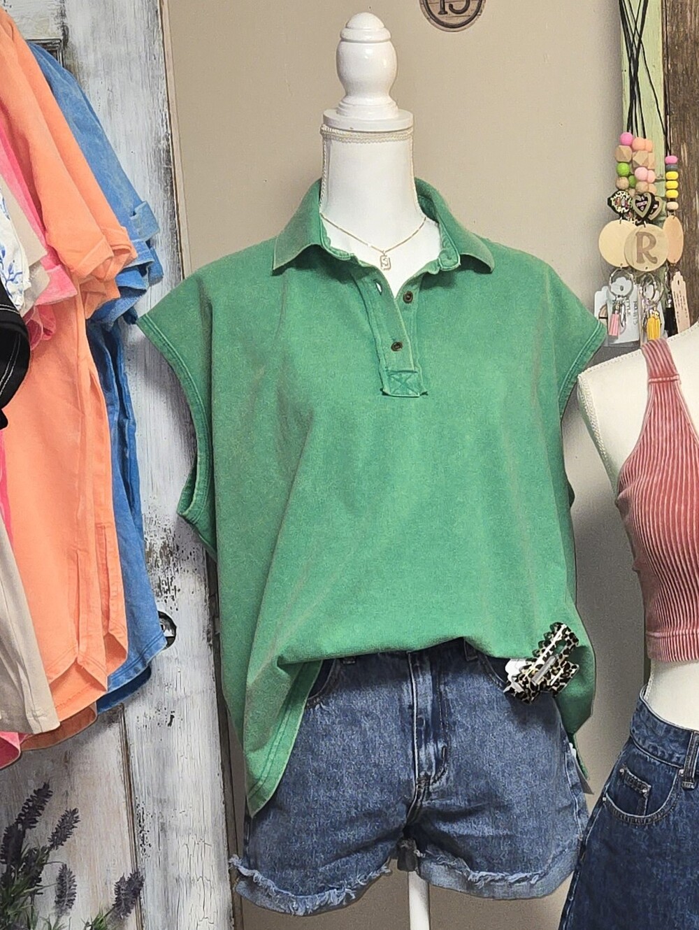 Sew in Love-Oversized Cap Sleeve Polo Top